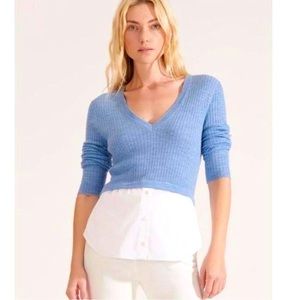 NWT VERONICA BEARD Lydia Mixed Media V-Neck Pullover SWEATER Light Blue SIZE S